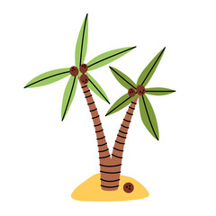 Hand drawn palm tree. Exotic tropical plant with concepts of summer and beach. Vector cartoon naive illustration.