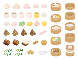 点心とせいろのイラスト素材セット