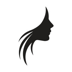 Long hair girl silhouette logo icon vector