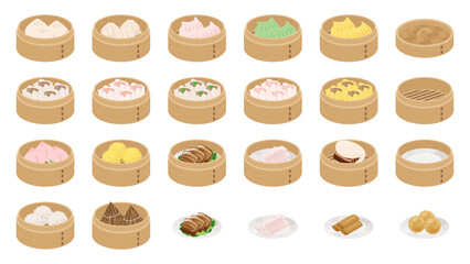 せいろに入った点心のイラスト素材セット