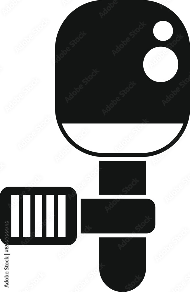 Sticker black glyph icon of an action camera recording extreme sports with external microphone