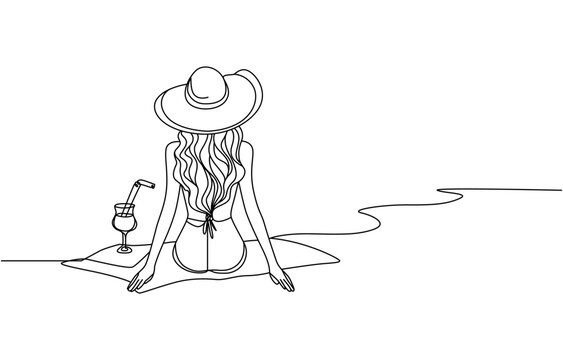 woman in hat relaxing on beach clip art preview