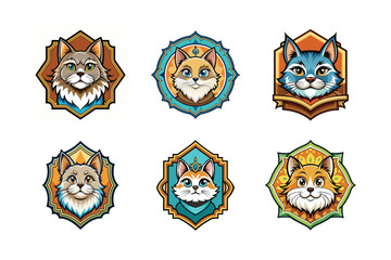 Fototapeta premium Logo sets of Persian cats, labeled cartoon vector design illustration.