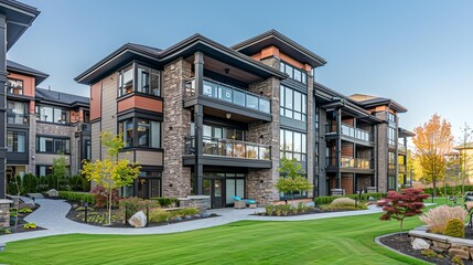 a large building with a lawn