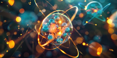 Atom close up, background. Ai generation.