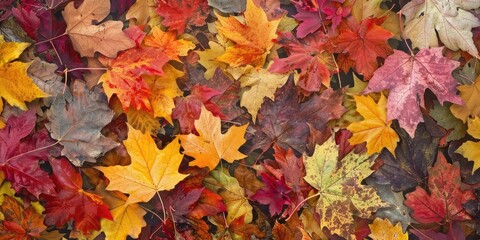 Autumn maple foliage, space. Ai generation.