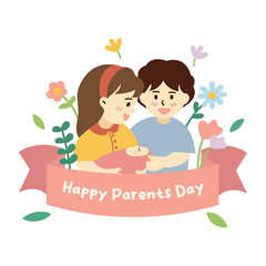 Clipart celebrating parents day with illustrations of parents and a baby