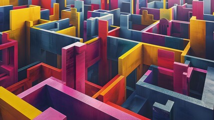 An intricate and colorful architectural labyrinth with vibrant and dynamic design elements.