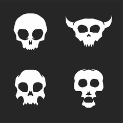 Set of skull heads black and white vector illustration