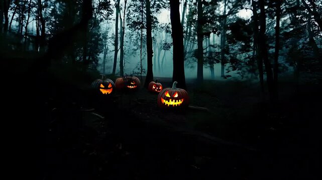Pumpkins in a forest