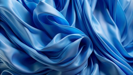 Fototapeta premium A close-up image captures the intricate and flowing textures of a blue fabric-like material. 