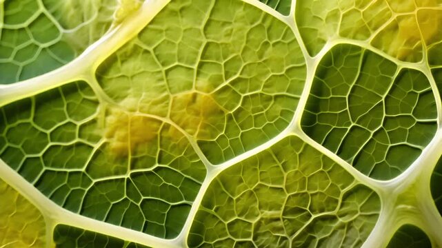 Green plant leaf under microscope