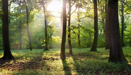 Naklejka premium 生命力溢れる木立と清々しい木漏れ日3