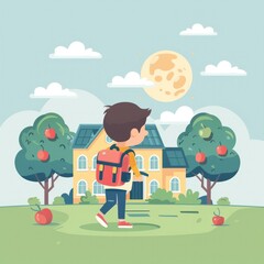 Obraz premium Children Back to School Flat Illustration