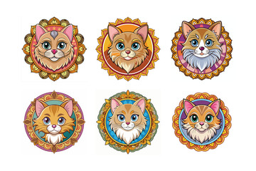 Logo sets of Persian cats, labeled vector kawaii illustration.