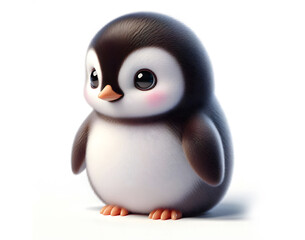 Obraz premium realistic cute baby penguin sitting on floor 3d illustration isolated on a white background