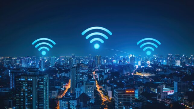 Modern city with wireless network connection and city scape concept AI generated