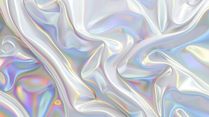Fototapeta premium Abstract white holographic backdrop with a lustrous, iridescent sheen. The foil effect enhances the light reflection, creating a captivating visual experience.