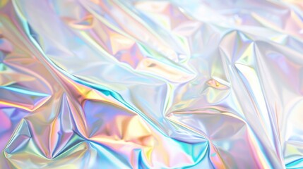 Abstract white holographic backdrop with a lustrous, iridescent sheen. The foil effect enhances the light reflection, creating a captivating visual experience.
