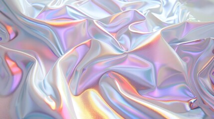 Fototapeta premium Abstract white holographic backdrop with a lustrous, iridescent sheen. The foil effect enhances the light reflection, creating a captivating visual experience.