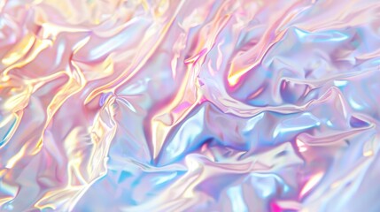 Fototapeta premium Foil texture on a white holographic background with pearlescent gradients. The iridescent effect gives a soft, luxurious feel, perfect for modern design themes.
