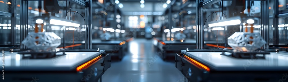Poster futuristic 3d printing facility with advanced machinery creating complex components layer by layer