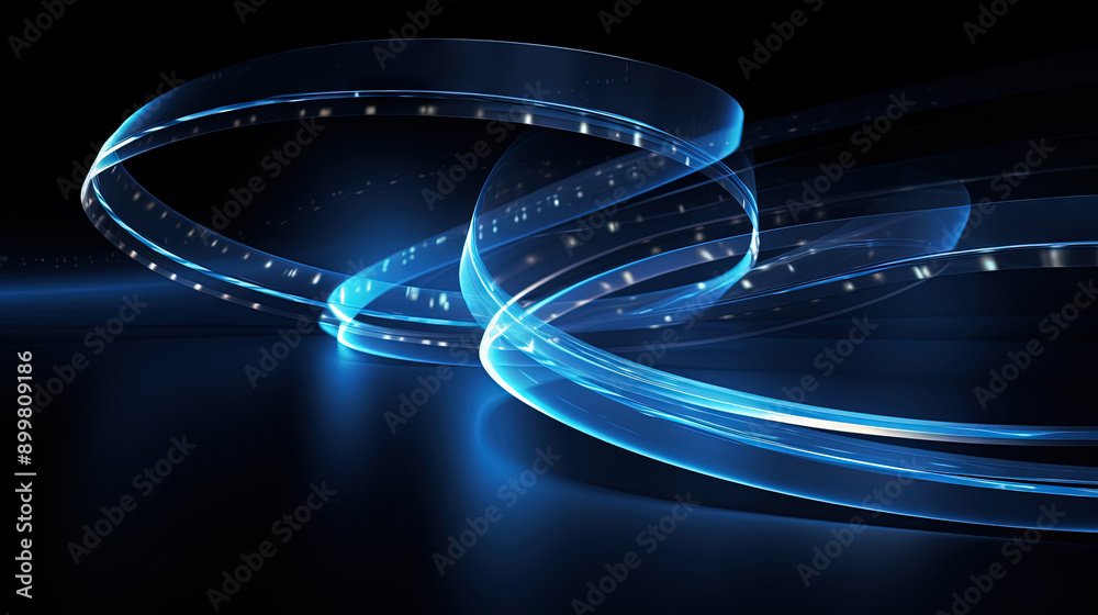 Poster abstract blue neon light trails and digital waves on dark background for tech and business design th