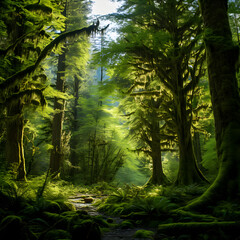 Naklejka premium Epic Wilderness - A Serene Journey into a Majestic, Ancient Forest