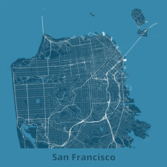 San Francisco, California, USA artistic blueprint map poster