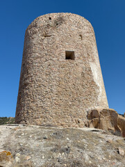 Naklejka premium The Spanish Tower of Porto Budello or La Torre Spagnola Capo Teulada, Sardinia, Italy