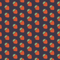 Navy Blue and Red Strawberry Repeat Seamless Pattern 