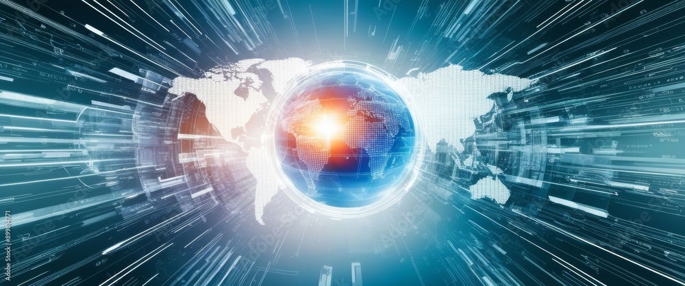 Poster abstract technology background of high-speed global data transfer, ultra-fast broadband, and digital