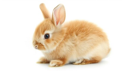 Obraz premium Cute baby orange rabbit sitting or standing, isolated on a white background