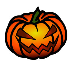 Halloween symbol, scary pumpkin face with evil smile. Jack o lantern icon.