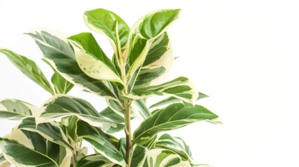 House plant, specifically a Ficus high Variegata, in a pot, isolated on a white background