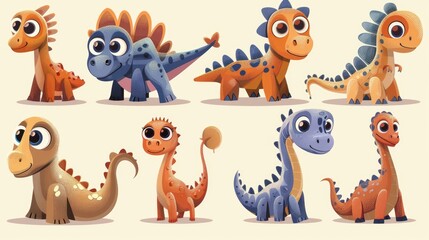 Obraz premium Set of cute color dinosaurs that have big eyes in marker style