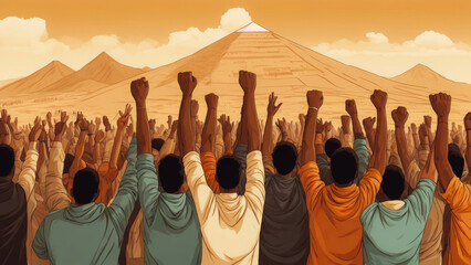 group of people in the desert