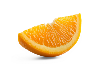 A close-up of a juicy orange slice with vibrant colors and shadow, isolated on a transparent background.