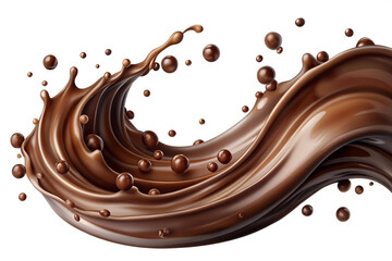 Dark Brown Chocolate or Cocoa Liquid Swirl with Small Bubbles Isolated on Clear PNG Background.
