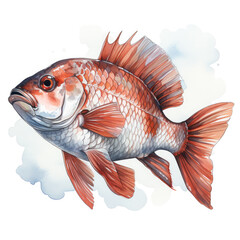 Watercolor Redfish, clipart Illustration, Generative Ai