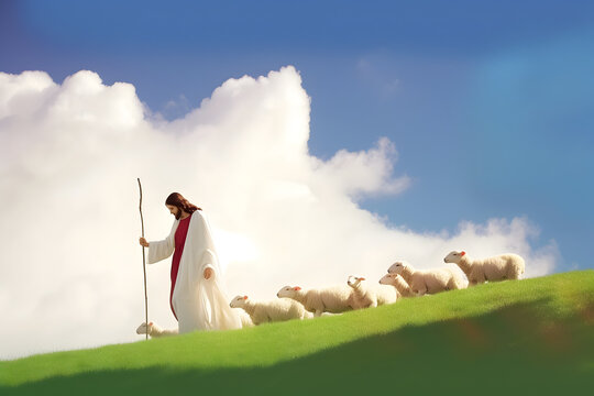 Jesus Christ, good shepherd and flock of sheep