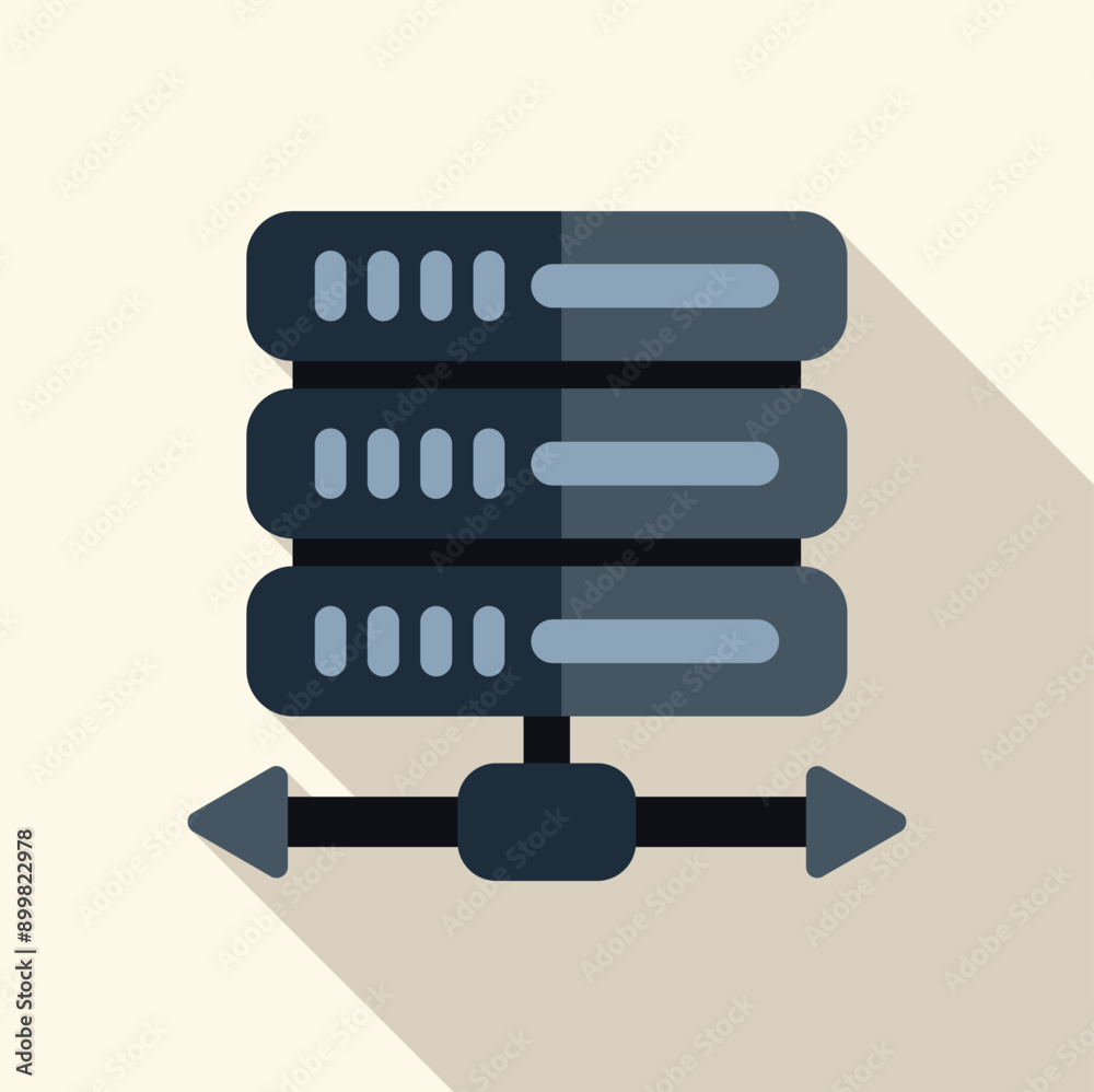 Poster stack of three servers transferring data with a double arrow icon