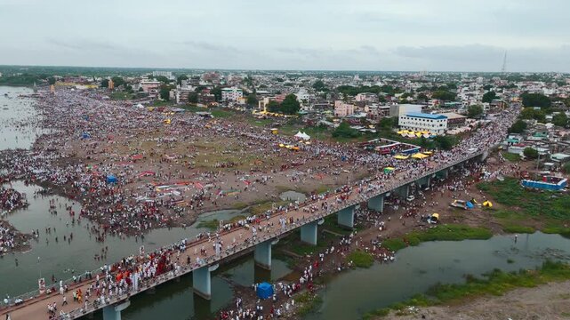 Aerial view of the Pandharpur city, Maharashtra, India