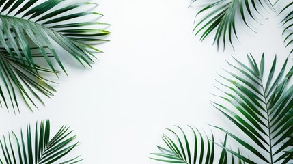 Isolated coconut palm leaf on white backdrop long banner