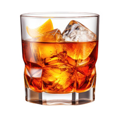 Old Fashioned cocktail in a rocks glass with Cherry cut out background