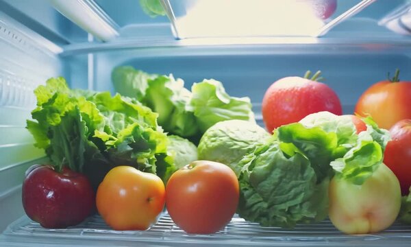 Fresh Vegetables and Fruits in a Refrigerator