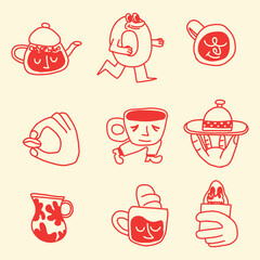 hand drawn coffee doodle character illustration