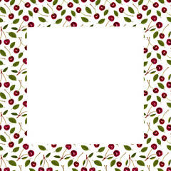 Cherry fruit watercolor frame with central white text space, isolated on a white background