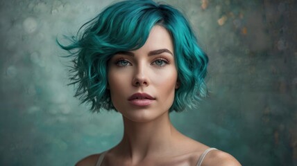 Teal-haired woman, abstract photography highlighting creativity and beauty