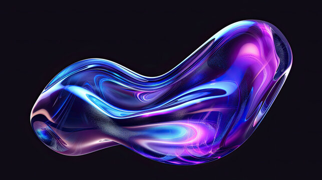 3D render of abstract liquid blob shape with purple and blue gradient on a black background digital art illustration fluid and organic form vibrant gradient colors modern and striking visual dynamic 